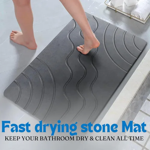 Miniatura 4 de Tapete de baño de piedra de secado rápido, tierra de diatomeas, antideslizante, súper absorbente, tapete de baño de piedra para baño, suelo, Gris