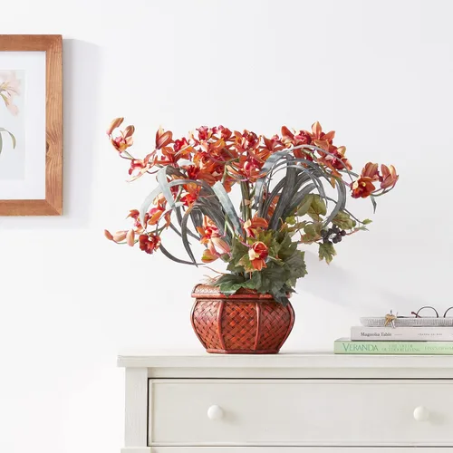 Miniatura 8 de Cymbidium con jarrón decorativo, arreglo de seda