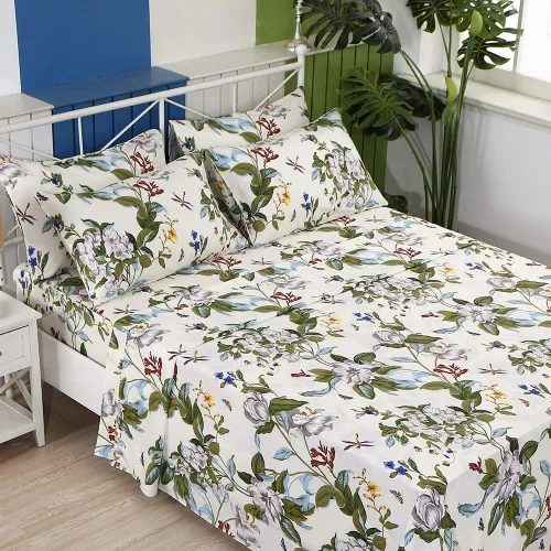 Miniatura 7 de FADFAY Sábanas florales Shabby tamaño King, 100% algodón, 600 hilos, flores blancas y hojas verdes, ropa de cama vintage con estampado botánico