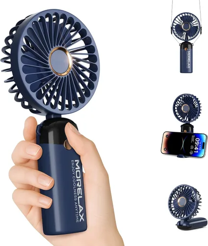 Miniatura 17 de Morelax Portable Fan, Mini Handheld Fan with Power Bank, Cute USB Rechargeable Pocket Fan, Foldable Small Cooling Fan with LED Light, Personal Negro
