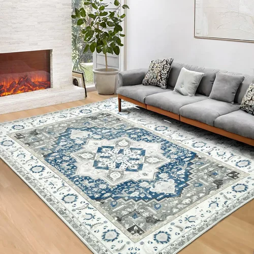 Miniatura 9 de JOLENE.K Alfombra oriental lavable de 6 x 9 pies, suave, con estampado envejecido, vintage, antideslizante, resistente a las manchas, de pelo bajo