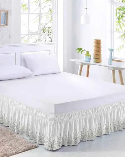 Miniatura 9 de Coloredd Falda de cama de arco iris, tamaño Queen de 16 pulgadas de caída, ajustable y elástica, faldas de cama plisadas de lujo con volantes
