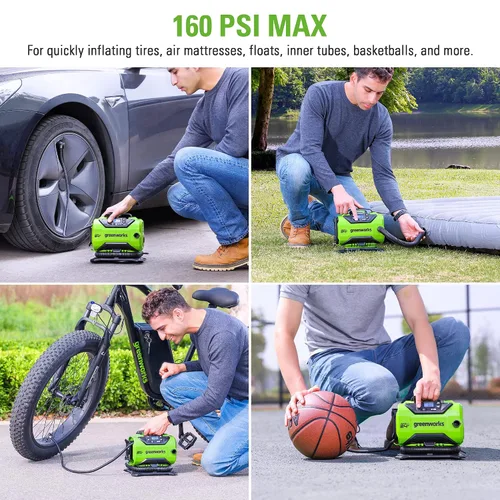 Miniatura 4 de Greenworks Inflador de neumáticos inalámbrico de 24 V (160 PSI) y cargador de batería