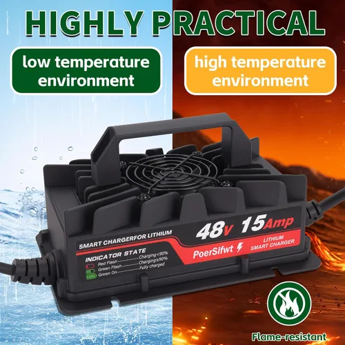 Miniatura 6 de Cargador de batería de litio de 58.4V 15A para paquetes de baterías Lifepo4 de 48 V con conector M8 impermeable, indicador LED, 6 protecciones
