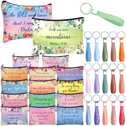 Hillban - 32 bolsas de lona de maquillaje cosmético de lona a granel para mujeres, regalos inspiradores para profesores, bolsa de viaje, neceser de