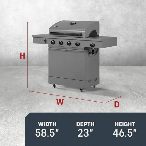 Miniatura 2 de TYTUS Anaheim parrilla de gas propano de 5 quemadores para cocinar al aire libre, parrilla de 48,000 BTU y quemador lateral de 12,000 BTU, área