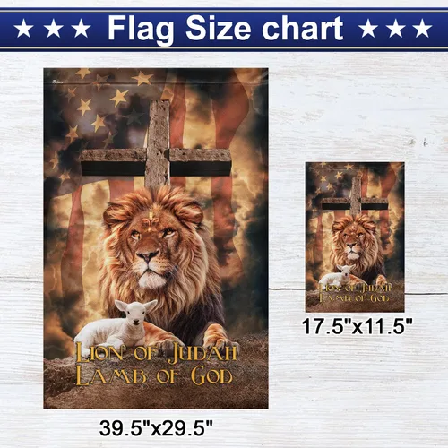 Miniatura 2 de Bandera estadounidense con cruz "Judah Lamb Of God" v1, de 11.5 x 17.5 pulgadas para jardín, banderas de Estados Unidos de poliéster prémium