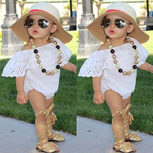 Miniatura 2 de Baby Girl Romper Jumpsuit Off Shoulder Lotus Leaf Bodysuit Infant Clothes Outfit
