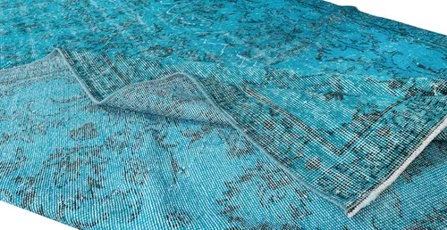 Miniatura 3 de 6.3x10 Ft Handmade Vintage Turkish Rug Over-Dyed in Teal for Modern