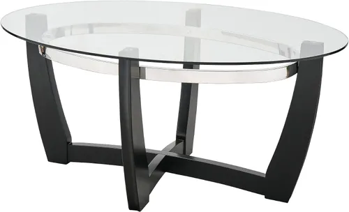 Miniatura 9 de KFZ1331 - Mesa auxiliar de cristal con base de madera maciza para sala de estar, mesa central ovalada, resistente y moderna, 43.3 pulgadas de largo