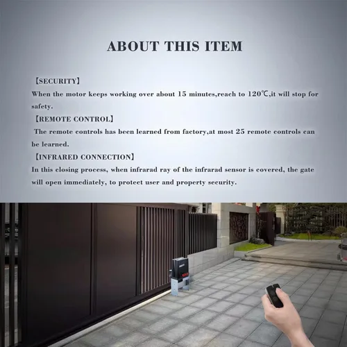 Miniatura 5 de Abridor automático de puerta corredera con transmisores de control remoto y sensor de fotocélula infrarroja – Kit de operador de puerta de seguridad