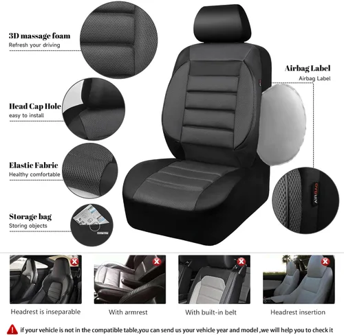 Miniatura 4 de CAR PASS Juego completo de fundas de asiento de automóvil de cuero con soporte lumbar de espuma 3D, fundas de asiento automotrices de malla de aire