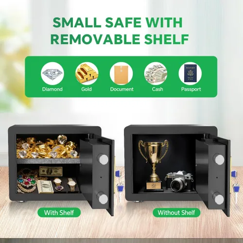 Miniatura 7 de Caja de seguridad con teclado digital y sistema de alarma - Caja de bloqueo electrónico para joyas y dinero en efectivo con estantes ajustables