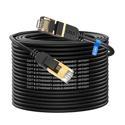 Miniatura 10 de Cable Ethernet Cat 8, cable de red LAN Cat8 de alta velocidad y servicio pesado de 10 pies 26AWG de 40 Gbps, 2000 Mhz con conector RJ45 chapado