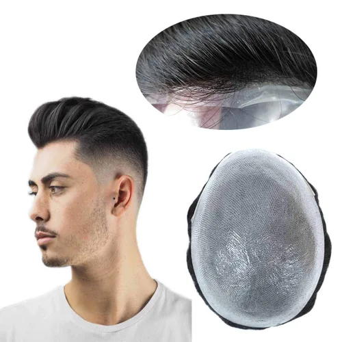 Miniatura 15 de Super Natural Mens Hair Piece 100 Cabello humano indetectable Mens Toupee Hair Systems Ultra Thin Skin V Looped Hair #10R WXL=8X10