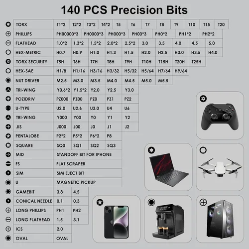 Miniatura 2 de STREBITO Juego de Destornilladores de Precisión, Kit de Herramientas Electrónicas 153 en 1 con Estuche, 140 PCS Puntas de Precisión Magnéticas