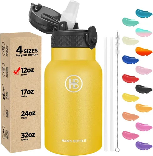 Miniatura 9 de Han's Bottle - Botella de agua para niños con tapa con pajilla - Vaso reutilizable de acero inoxidable aislado para niñas, niños, taza termo, 17