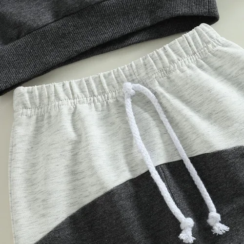 Miniatura 138 de Ropa de bebé niño 3 6 9 12 18 24M 3T Conjunto de pantalones con capucha patchwork sudadera con capucha pantalones de rayas traje de otoño invierno