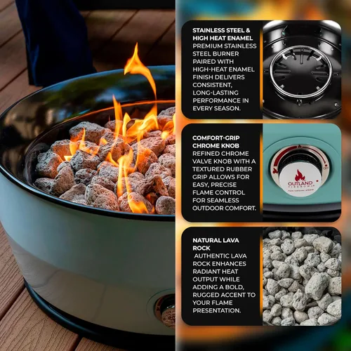 Miniatura 5 de Outland Living - Fogata grande de gas propano para exteriores, 60,000 BTU/h, 24 pulgadas con tapa - Hoguera moderna Lake Country 800 Fire Bowl