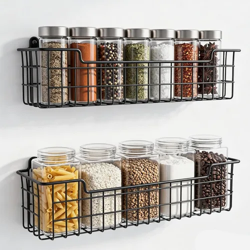 Organizador de especias para montaje en pared, estante de almacenamiento de organización de especias para puerta de gabinete, 2 paquetes de estante