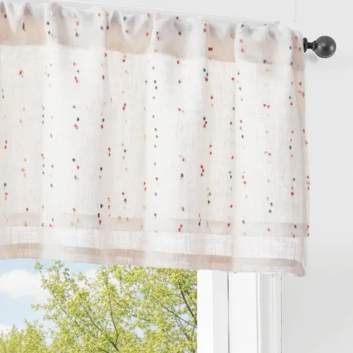 Miniatura 15 de jinchan Cortinas de cenefa para ventanas de 16 pulgadas, coloridos mini pompones, cenefa de cocina de granja, cenefa de gasa semitransparente
