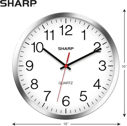 Miniatura 3 de Sharp Reloj de pared – Plata/cromo, silencioso, sin tictac, cuarzo de calidad de 10 pulgadas, funciona con pilas, redondo, fácil de leer, hogar