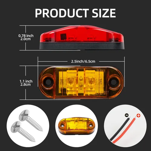 Miniatura 4 de (10 luces ámbar y 10 rojas) de 2.5 pulgadas, 2 diodos, 2 luces LED de marcador lateral de remolque, luces ovaladas para remolque, luces