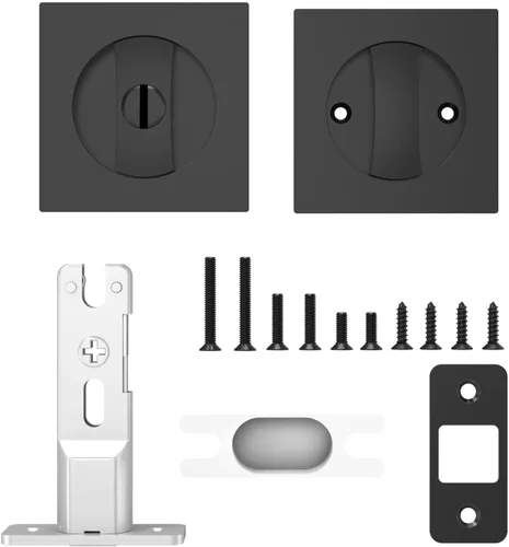 Miniatura 4 de Paquete de 2 cerraduras de puerta de bolsillo para baño, color negro mate, herrajes para puerta de bolsillo, cerradura de privacidad, puerta