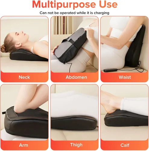 Miniatura 10 de AERLANG Masajeador inalámbrico de cuello y espalda con calor, almohada de amasamiento Shiatsu 3D, 4 nodos de masaje y masaje bidireccional de tejido