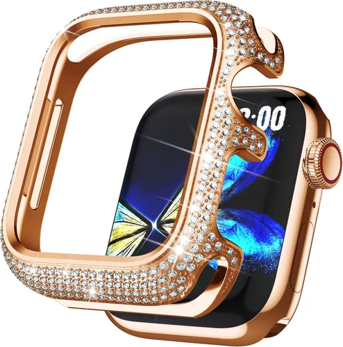 Miniatura 12 de Bling Cases - Fundas compatibles con Apple Watch de 1.61 pulgadas (1.614 in) Series 7 y Series 8, funda protectora de metal inoxidable con diamantes