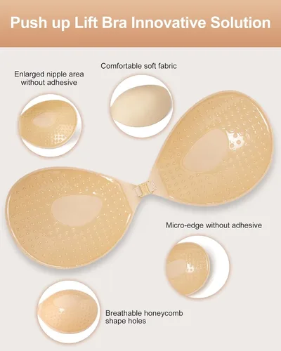 Miniatura 2 de Adhesive Bra Push Up for Women 2 Pair, Sticky Invisible Lifting Bra, Backless Strapless Bras for Dress with Pasties