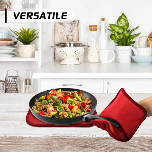 Miniatura 5 de HOMWE Soportes de silicona para ollas de cocina con bolsillos, juego de 2 salvamanteles, resistentes al vapor y al calor para manos y encimeras, Rojo