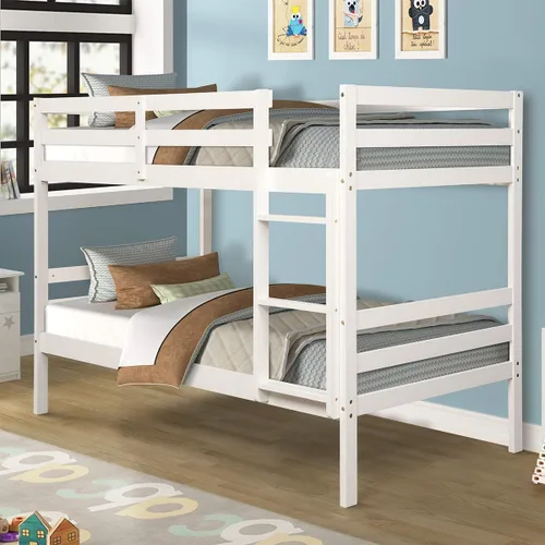 Miniatura 10 de Costzon Literas de tamaño individual sobre individual, dos camas convertibles de madera, litera de madera maciza de goma con escalera integrada