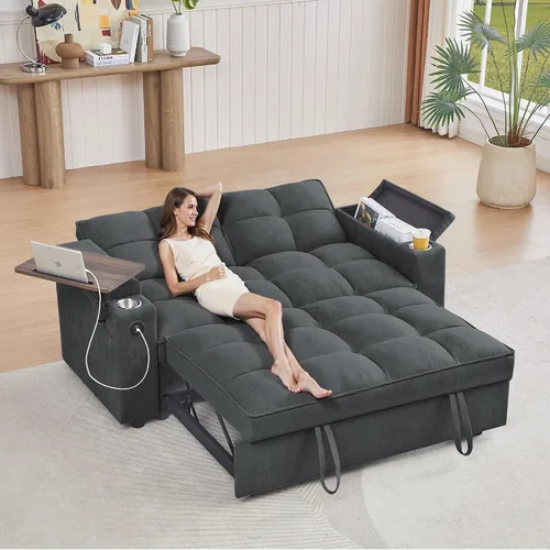 Miniatura 25 de Auvsoce - Sofá cama biplaza de 65 pulgadas, sofá convertible para sala de estar, sofá para RV con respaldo ajustable, chaise longue, mesa lateral