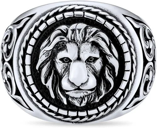 Miniatura 2 de Anillo de plata de ley 925K con diseño de león, Plata de ley, Sin piedra