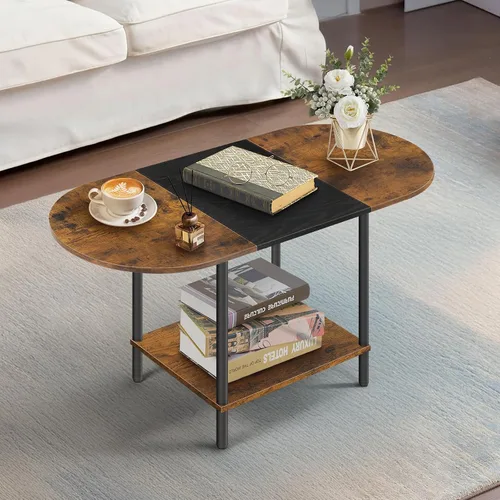 Miniatura 13 de Mesa de centro blanca para sala de estar, mesa central ovalada de mediados de siglo con estante de almacenamiento y superficie de madera, mesa de té