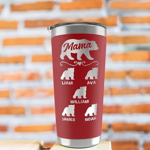 Miniatura 3 de Amazing Items Vaso personalizado de mamá oso, 20 o 30 onzas, 13 colores, nombres de hasta 5 cachorros, regalos para nueva mamá, vaso personalizado