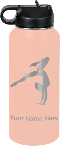 Miniatura 73 de LaserGram Botella de agua personalizada, soporte de mano de gimnasta, acero inoxidable de doble pared aislada al vacío con popote superior, regalo