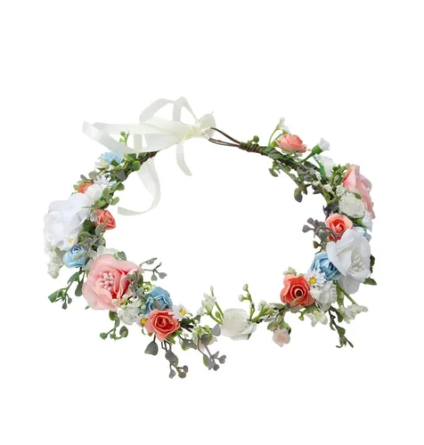 Miniatura 11 de Corona floral para mujer, diadema floral para el cabello, corona de flores, halo bohemio, fiesta, baile de graduación, fotos
