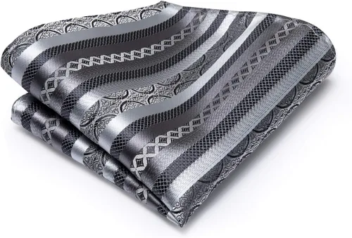 Miniatura 116 de Hi-Tie Corbatas de seda para hombre, diseño de cachemira a rayas, con bolsillo, gemelos cuadrados, conjunto formal de negocios