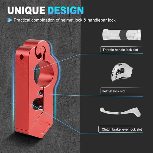 Miniatura 3 de Combo de bloqueo de motocicleta - Casco y agarre antirrobo para todas las motocicletas, bicicletas, cuatrimotos, scooters con diámetros de manillar