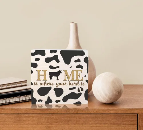 Miniatura 4 de Cartel de madera con estampado de vaca, decoración de caja de madera con texto en inglés "Farm Inspiration" con texto en inglés "Farm Inspiration