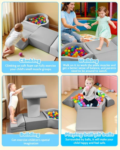 Miniatura 5 de Markdang Juego suave, bloques de escalada de espuma para bebés con parte inferior de partículas antideslizantes y conectores de velcro para niños