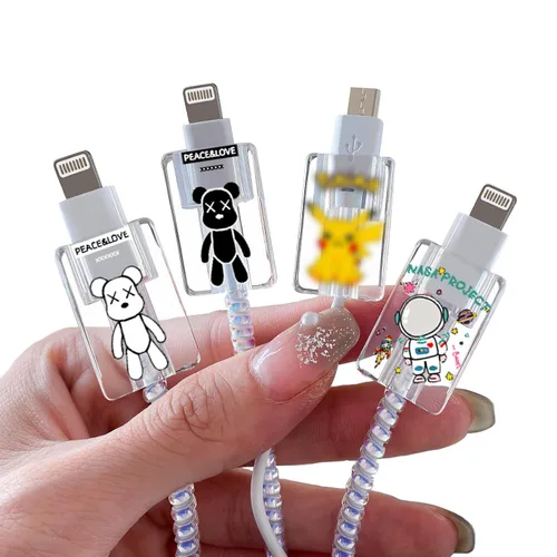 Miniatura 21 de CameCosy Juego de 4 protectores de cable de frutas para cargador de iPhone, diseño Kawaii de aguacate rosa, fresa, cereza y melocotón, protector