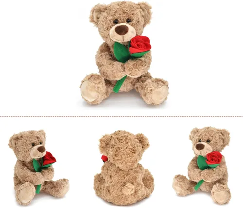 Miniatura 3 de Muñeca de oso de peluche de 12 pulgadas con rosa, juguetes de animales de peluche suaves para regalos de decoración del hogar para ella/novia