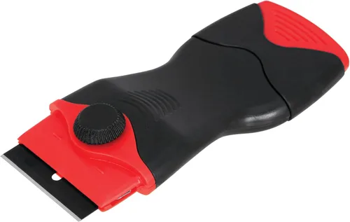 Performance Tool Raspador de vidrio W5750 con tapa de seguridad y hoja de afeitar, ideal para quitar etiquetas y rociar pintura del vidrio