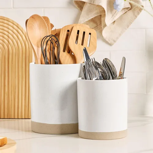 Miniatura 13 de famiware Milkyway - Soporte para utensilios de cocina para encimera, 7.2 + 5.8 pulgadas, utensilios de cocina de cerámica para encimera, organizador