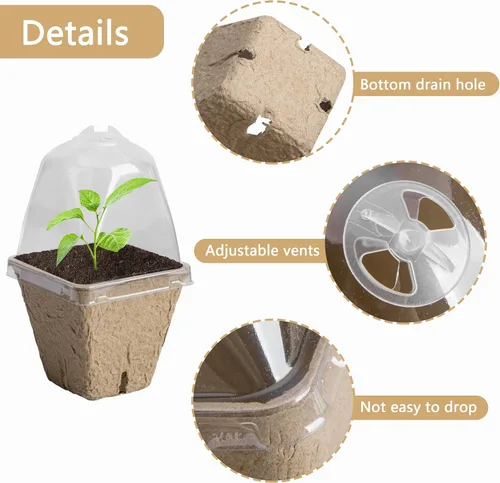 Miniatura 3 de PURPLE STAR 1N 20 macetas biodegradables para vivero con cúpula de humedad, maceta cuadrada de 2.3 pulgadas para plantar, macetas de turba