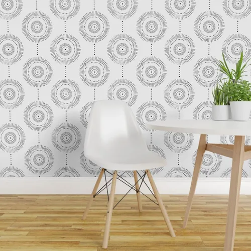 Miniatura 3 de Spoonflower Removable Wallpaper Swatch - Boho Geometric Watercolor Black Stone Circles Abstract Neutral Custom Pre-Pasted Wallpaper