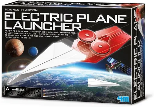 4M Lanzador eléctrico de avión de papel para niños a partir de 8 años - Kit de construcción STEM con lanzador motorizado, ángulos ajustables,